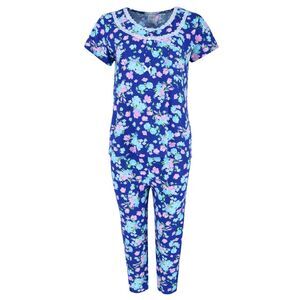 Elegant Emily Women's Blue Floral Capri Sleep Set
